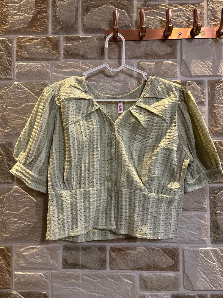 Light Sage Green Puff Sleeve Top