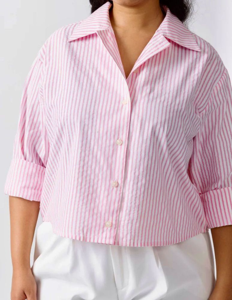 Pink &amp; White Candy Striped Shirt🍧