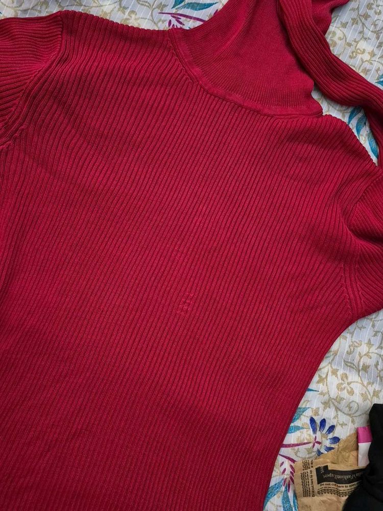 Red Ribbed Knit Turtleneck