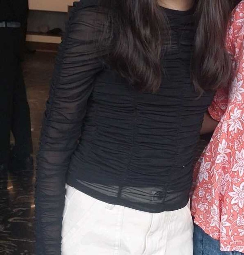 Black Mesh Long Sleeve Top