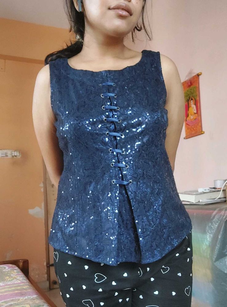 Blue Sequin Top (L)