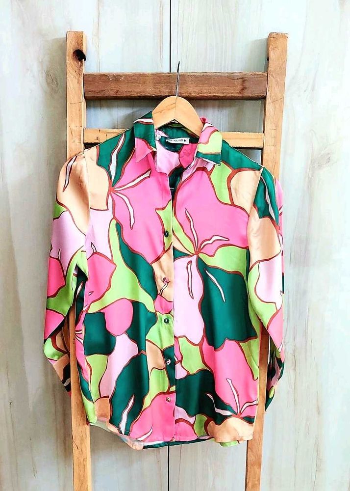 Floral Print Satin Shirt Size-36