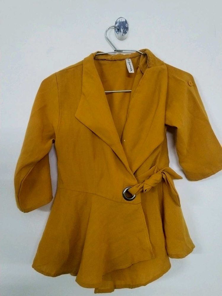 Mustard Wrap Peplum Top