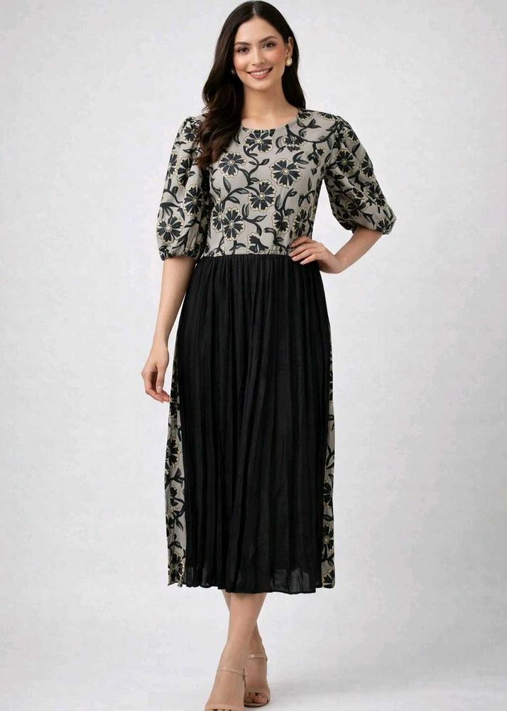 ☄️Elegant Floral Print Midi Dress