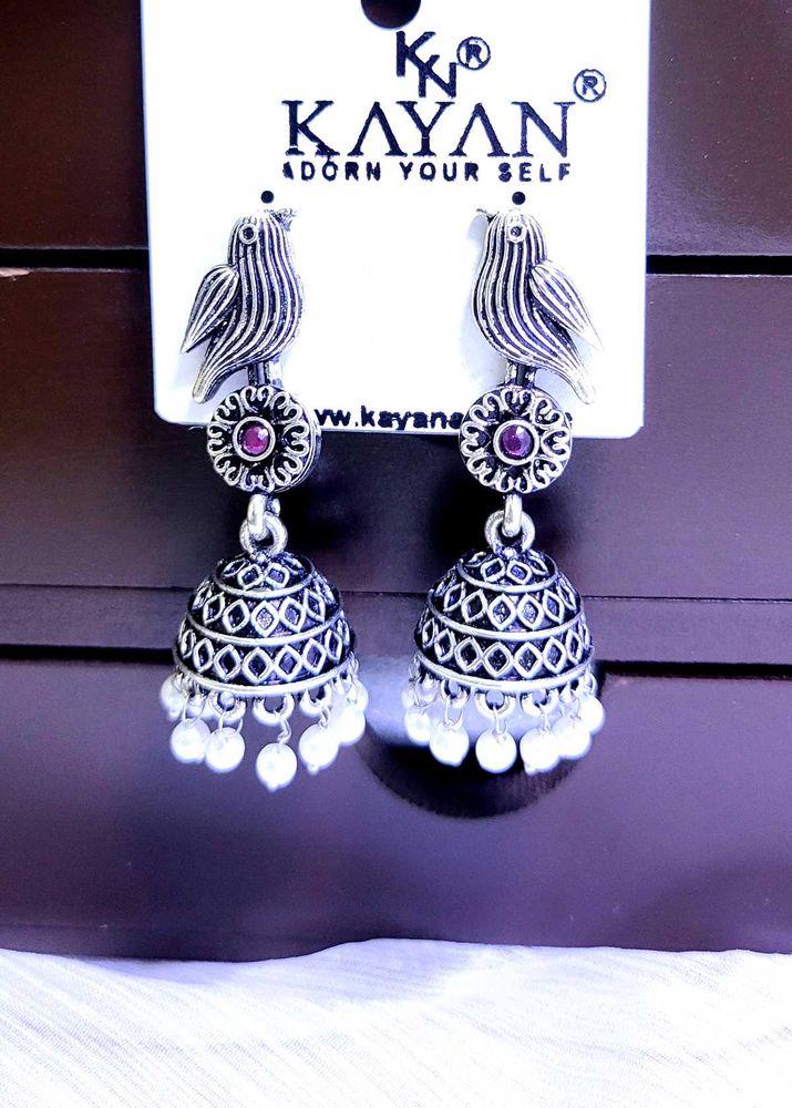 Silver Bird Jhumka Earrings