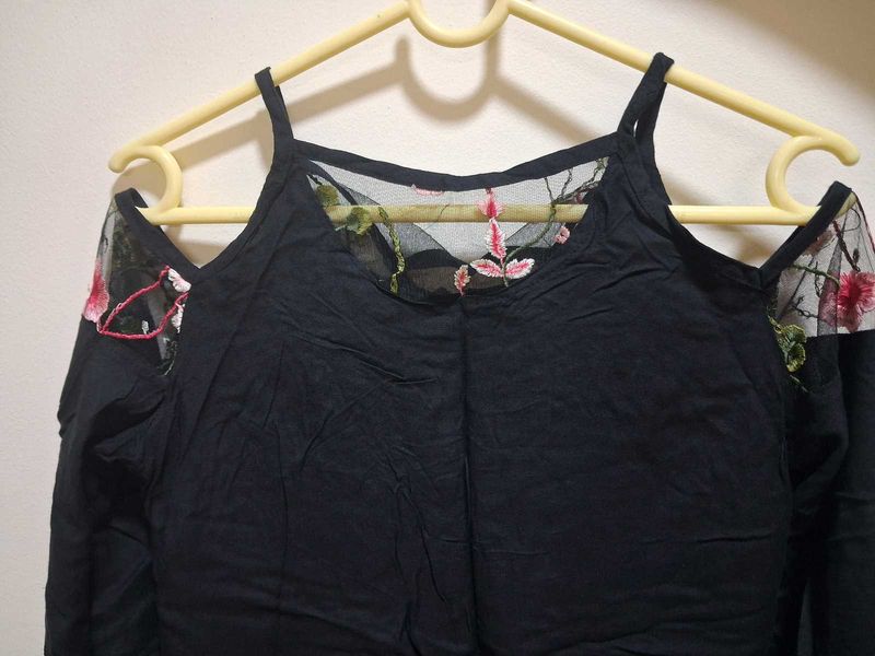 Floral Embroidered Cold Shoulder Top