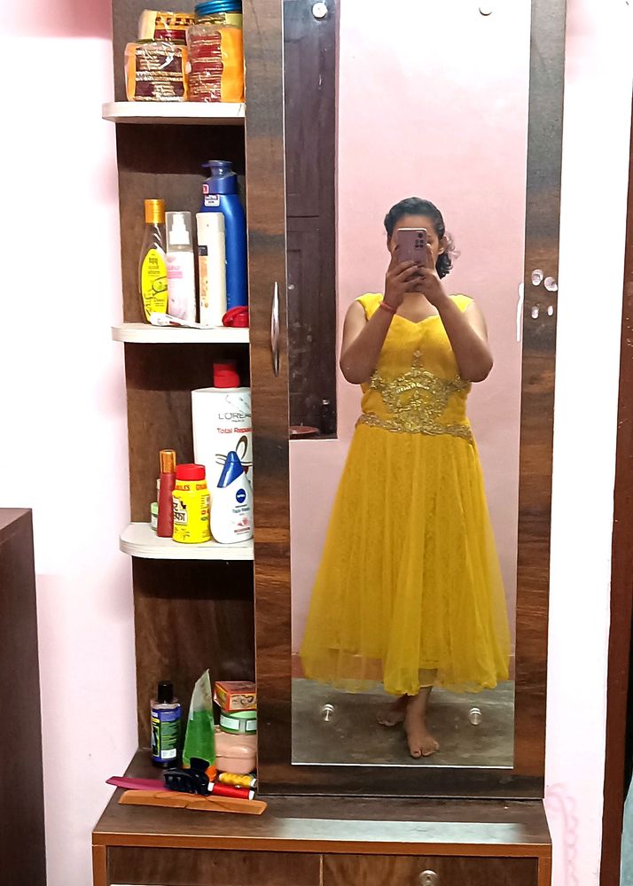 WOMEN&#39;S BEAUTIFUL MAXI DRESH,PARTY,HALDI(MUSTARD)