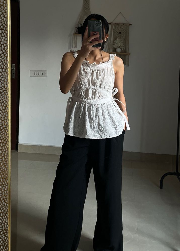 White Eyelet Top with Tie Knot detailing