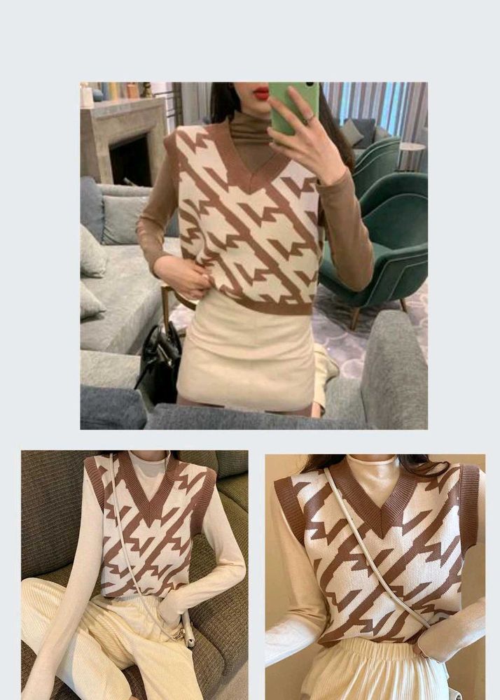 Houndstooth Pattern Sweater Vest