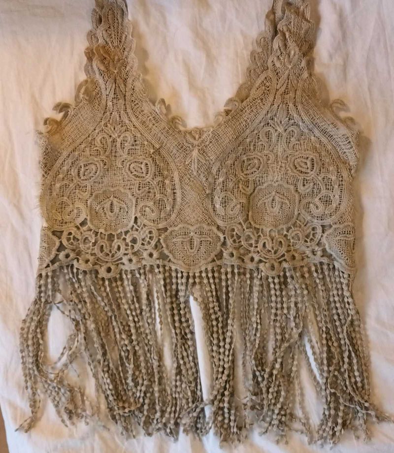 Y2k Vintage Boho Lace Fringe Tank Top