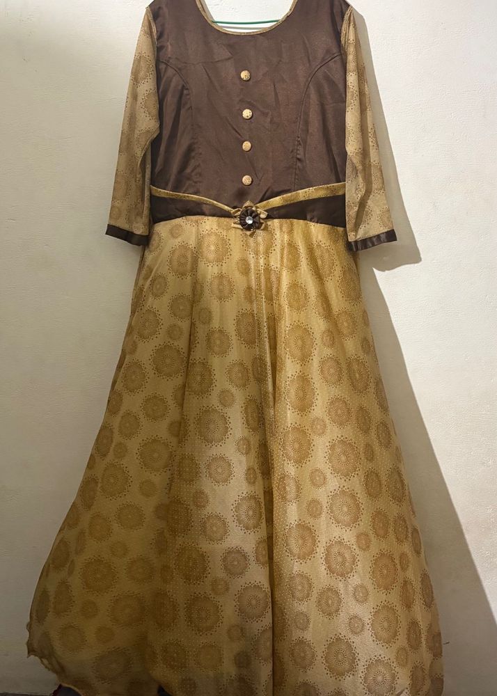 Elegant Brown &amp; Gold Maxi Dress