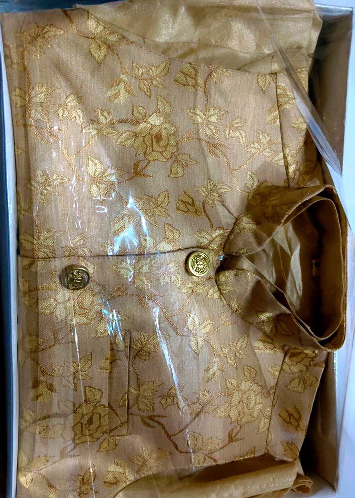 Elegant golden color kurta pajama jakat set for bo