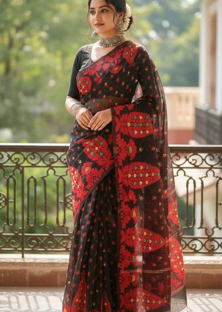 Elegant Black &amp; Red Saree