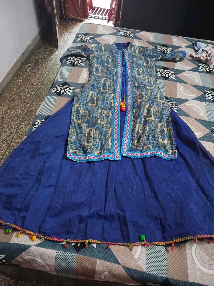 Blue Ethnic Skirt and Top Set attach in one dress
