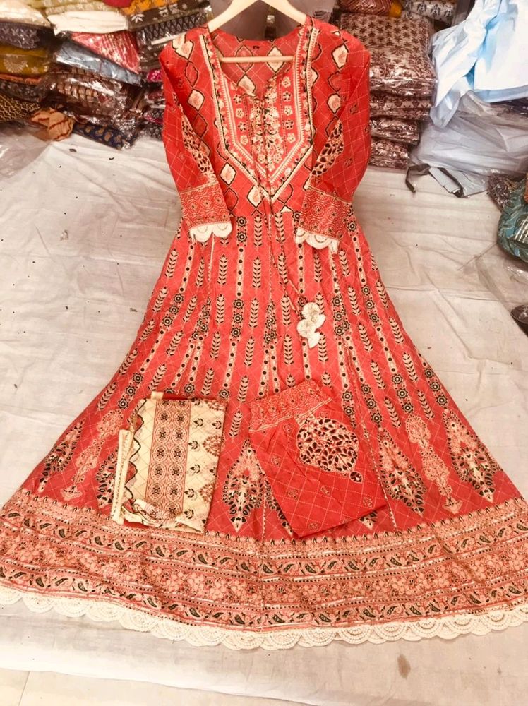cotton anarkali suit with gotta Patti work