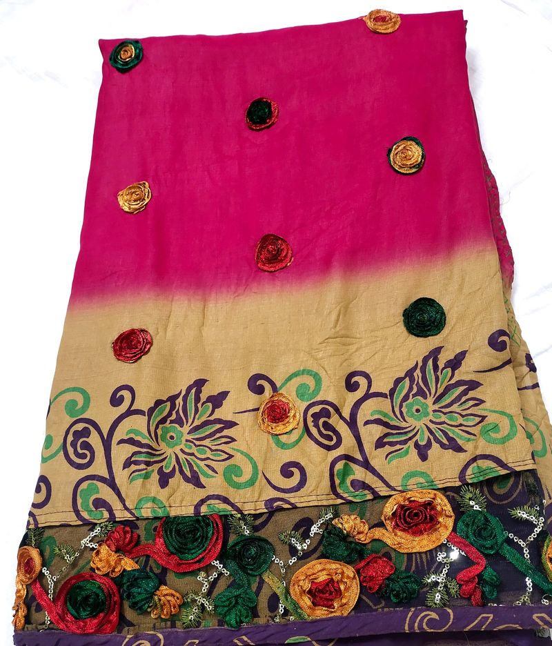 Riboon Handwork Saree With Designer Blouse