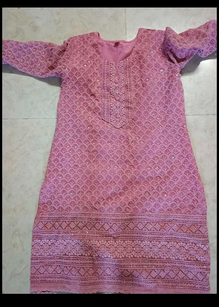 Pink Chikankari Kurti Palazzo Set