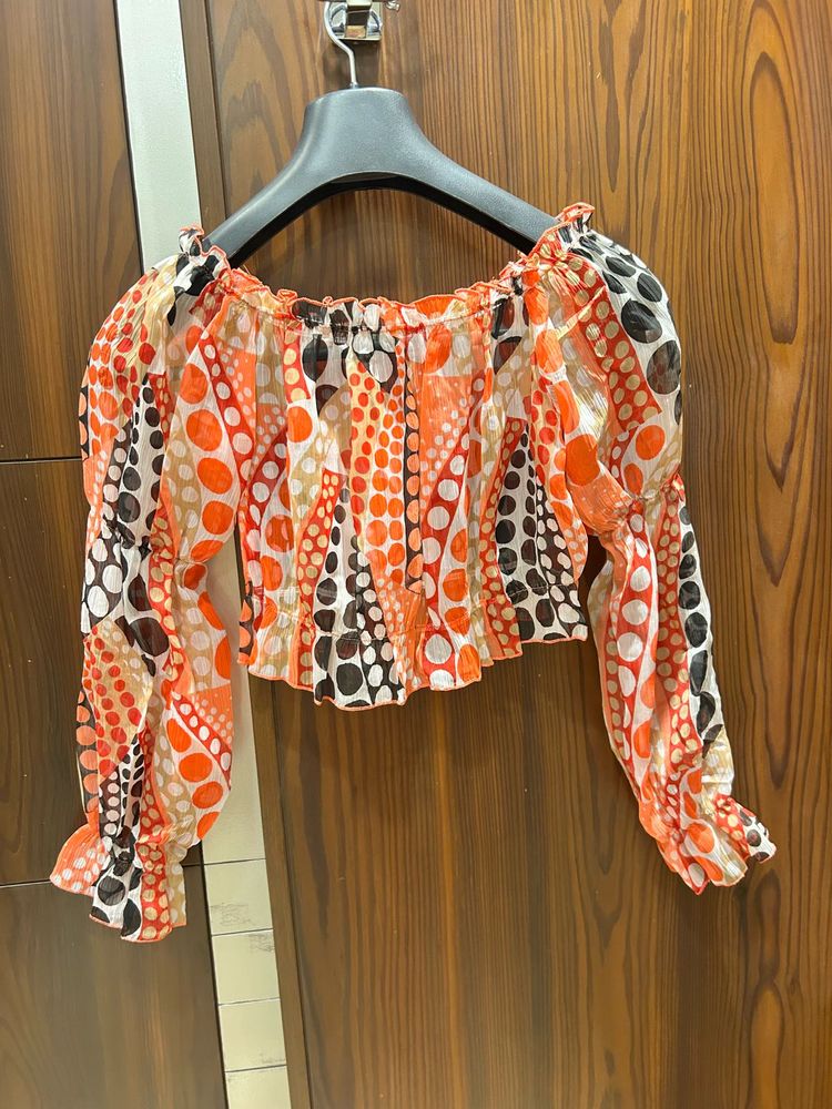 Bold Polka Dot Off-Shoulder Crop Top