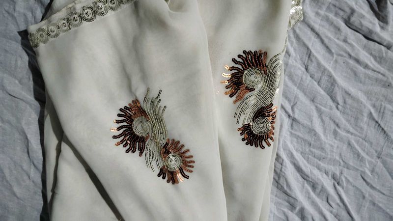Sequins Saree White Never Used