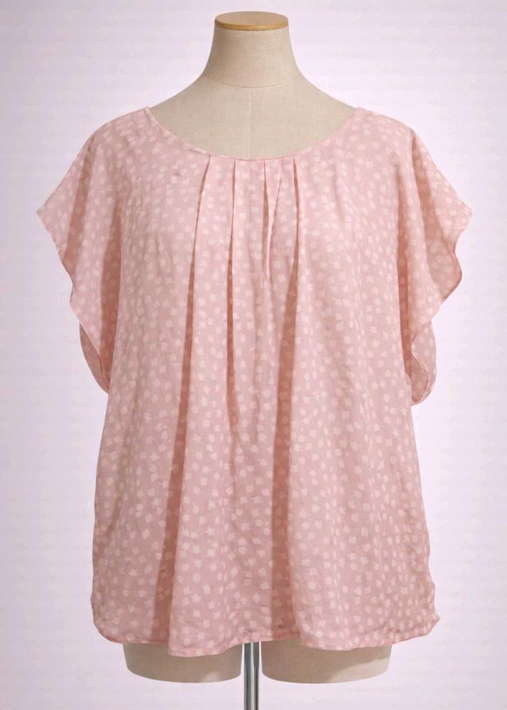 Pink Dotted Flutter Sleeve Top