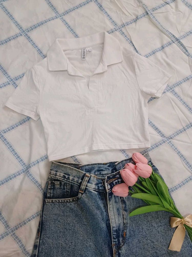 H&amp;M Collared Crop Top