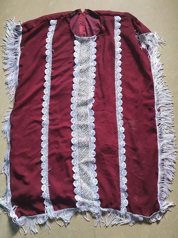 Burgundy Fringe Poncho....Kkk