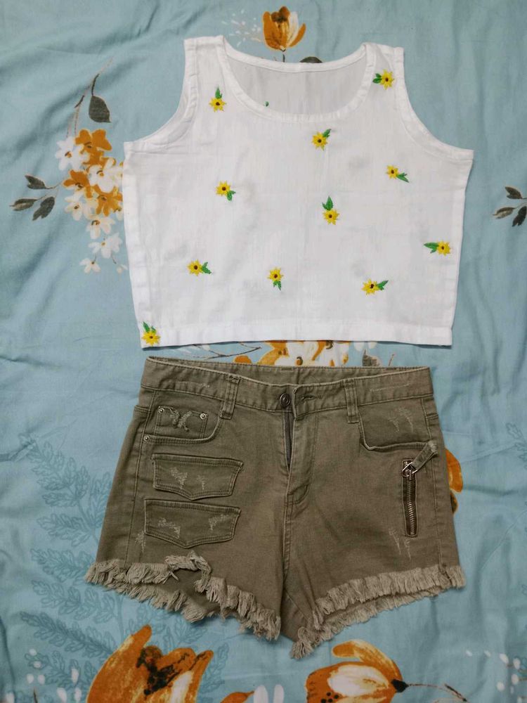 Floral Tank &amp; Distressed Shorts Set