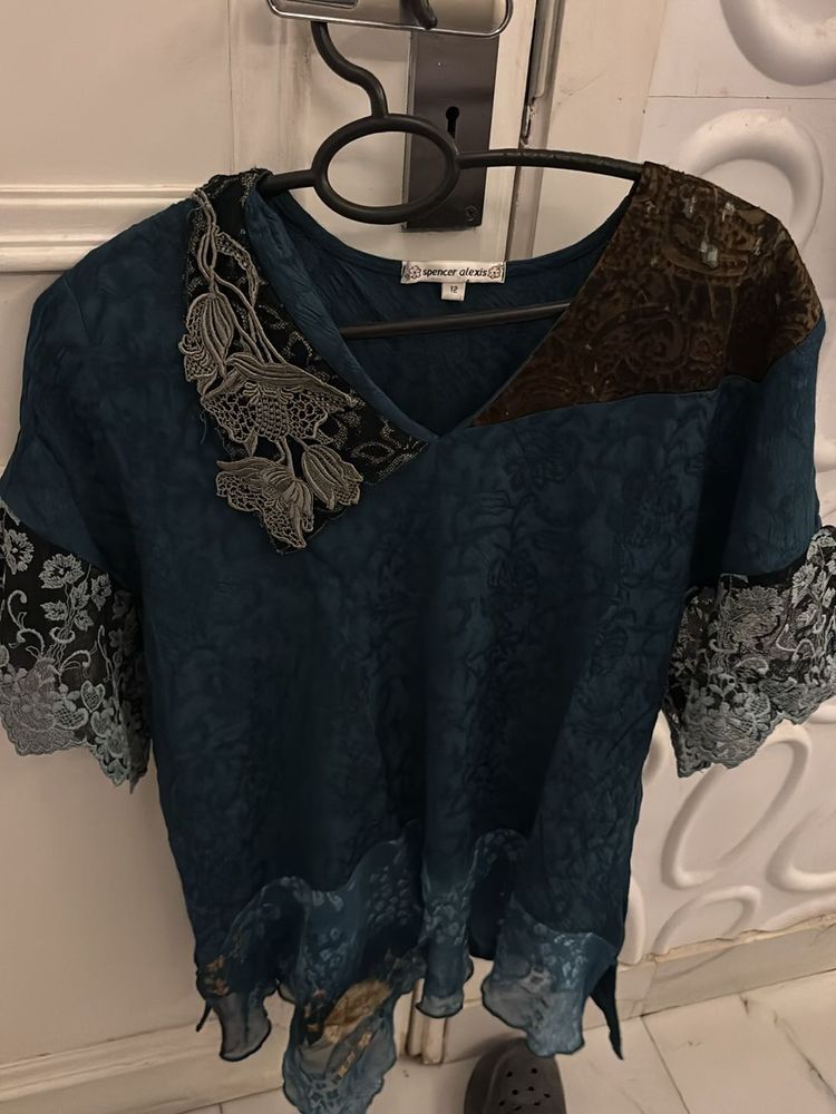 Embroidered Teal Tunic Top