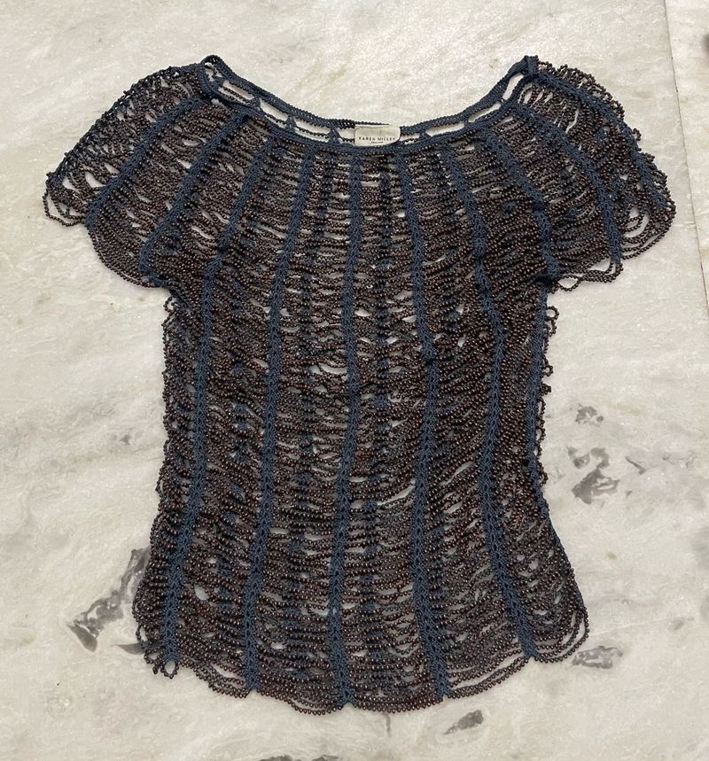 Blue &amp; brown Embellished Top
