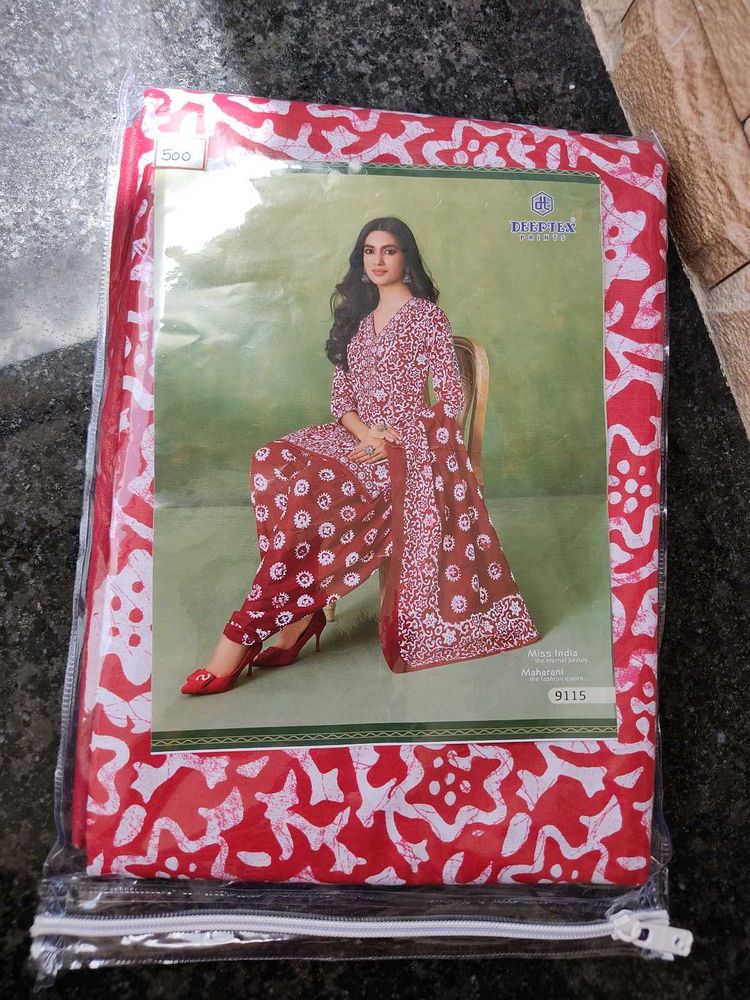 Red &amp; White Salwar Kameez Suit Material- New
