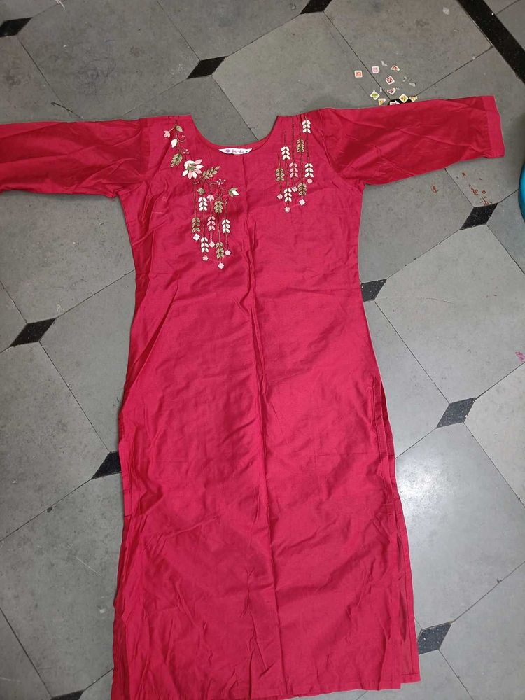Red Embroidered Kurti