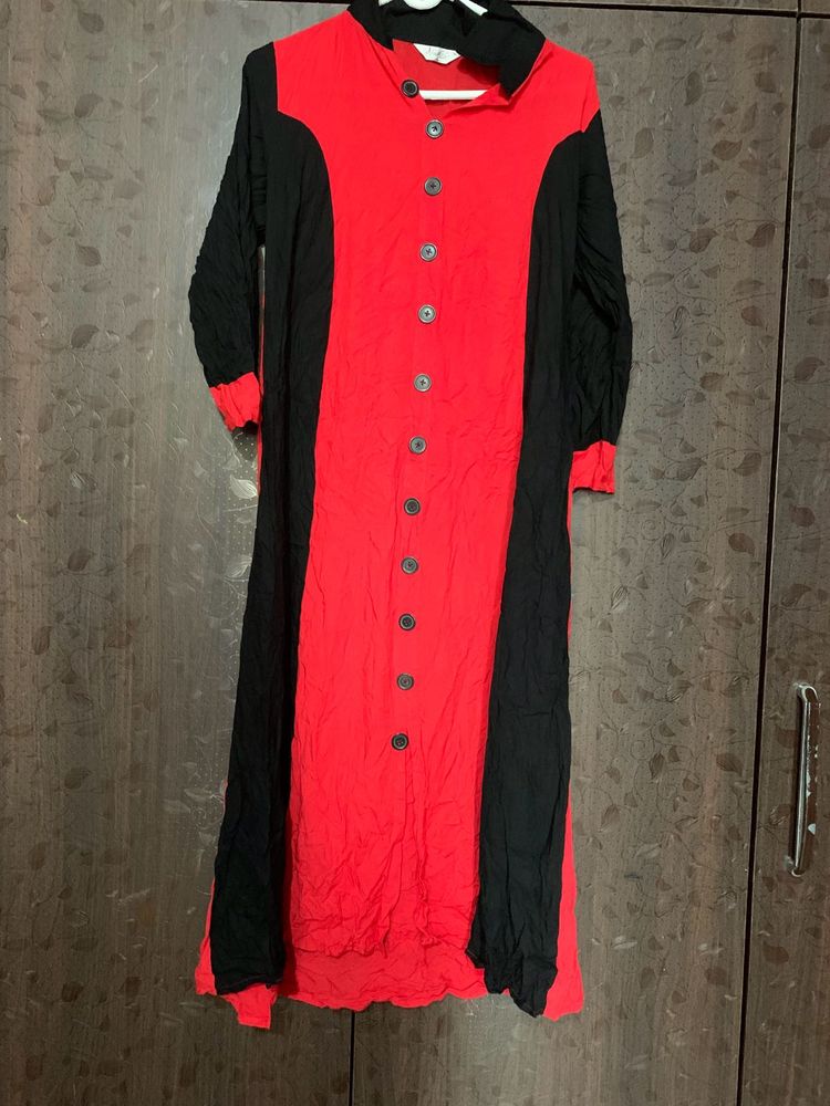 Red &amp; Black Button-Down Dress