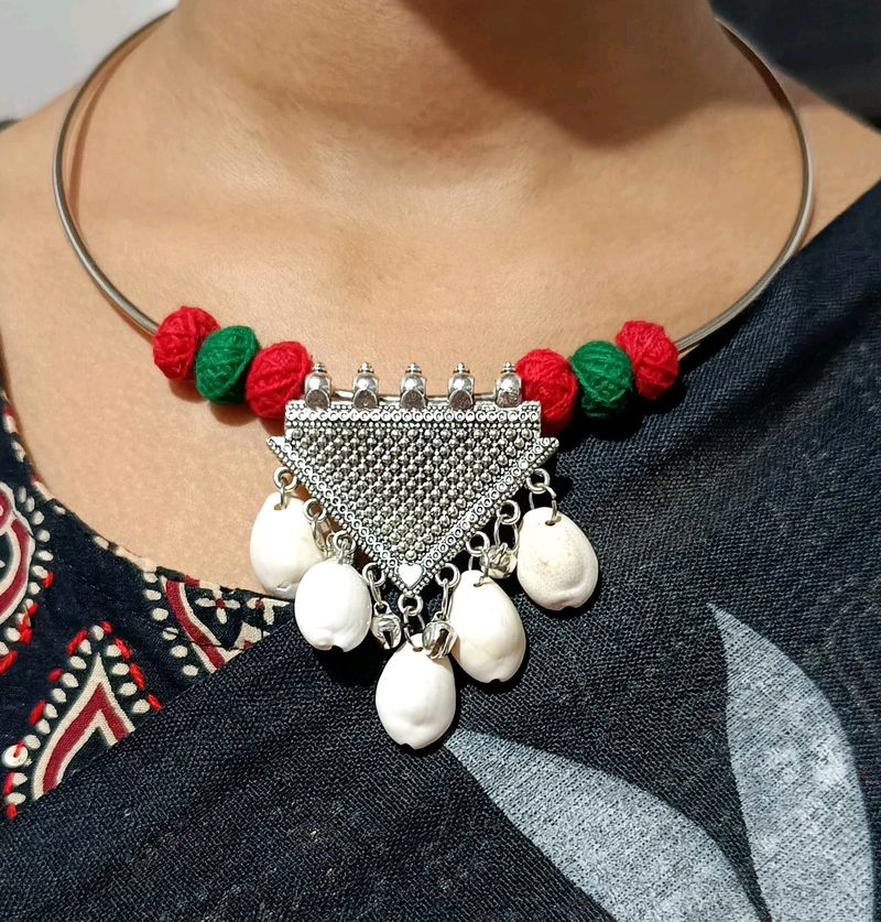 Oxidised Cowries Hansuli  Necklace