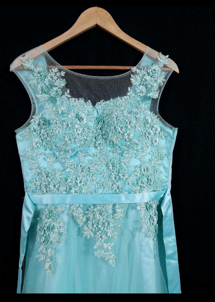 Elegant Aqua Lace Gown