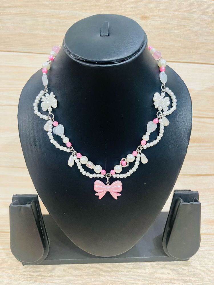 Cute Pink Bow Necklace