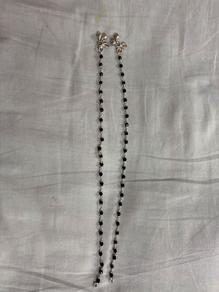 Silver Anklets with Black Beads