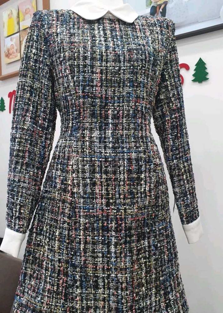 Tweed Mini Dress with Collar