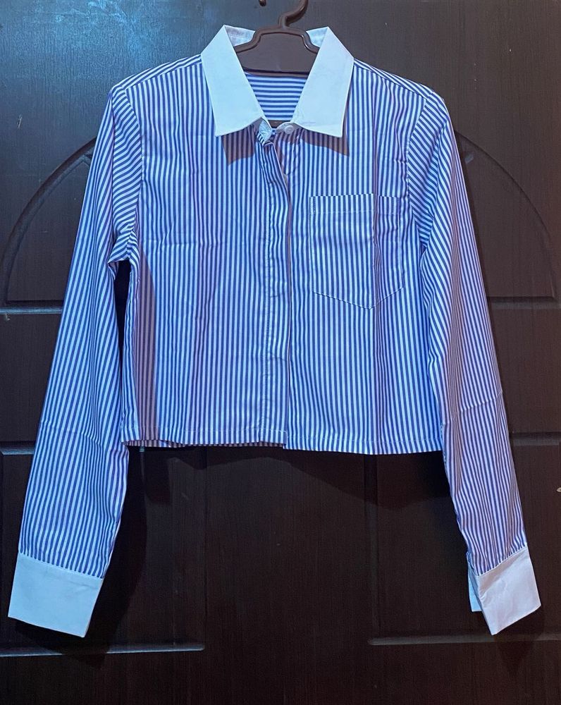 Blue Stripe Crop Shirt