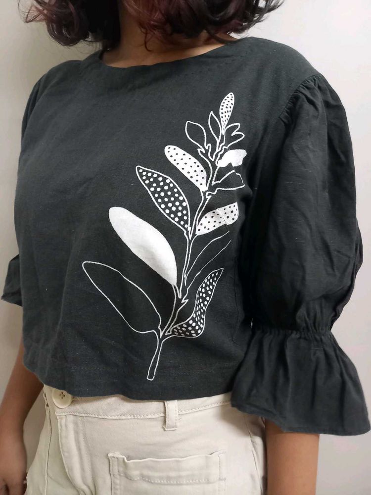 Black Crop Top Blouse