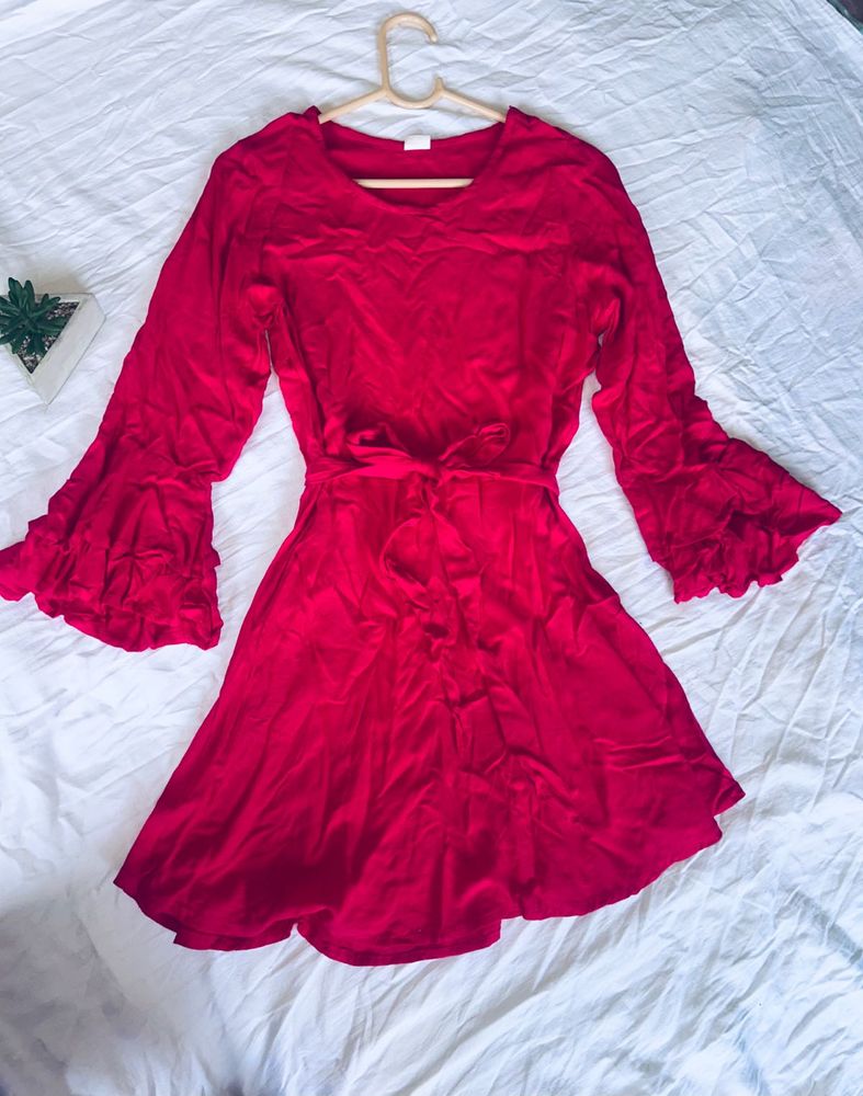 Red Ruffle Sleeve Dress