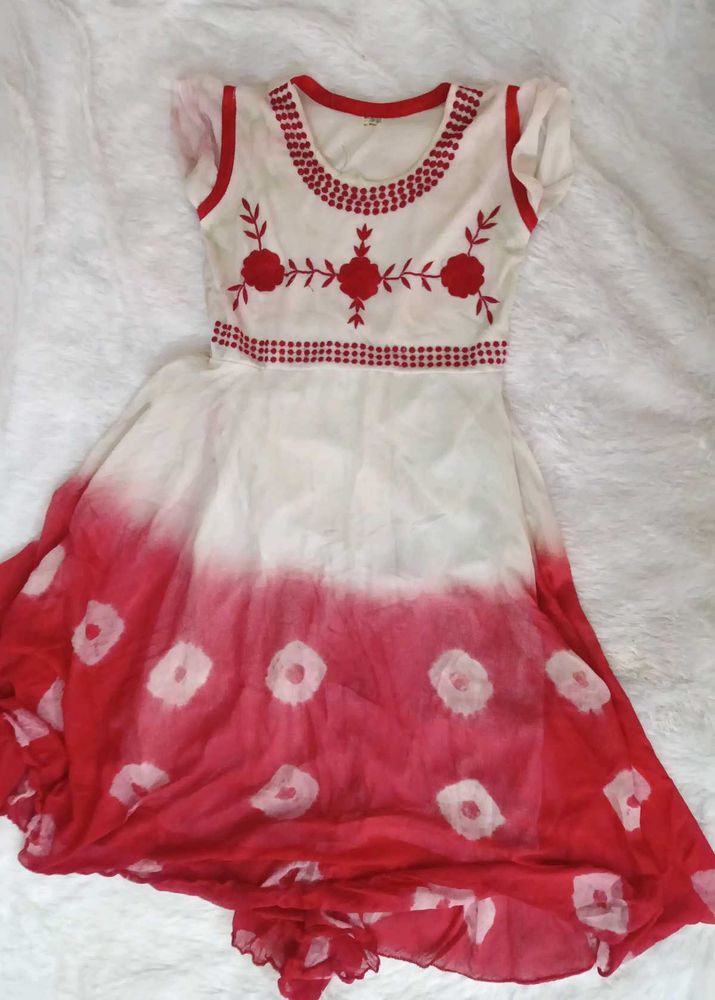 Red &amp; White Embroidered Dress