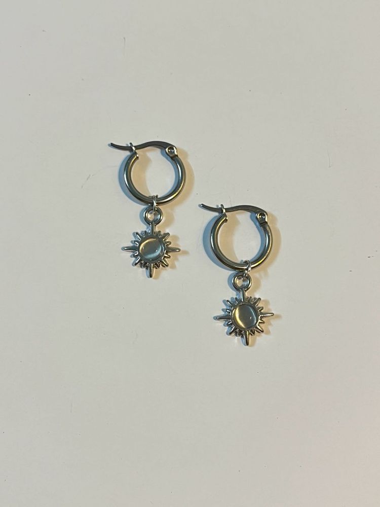 Silver Sun Charm Hoop Earrings