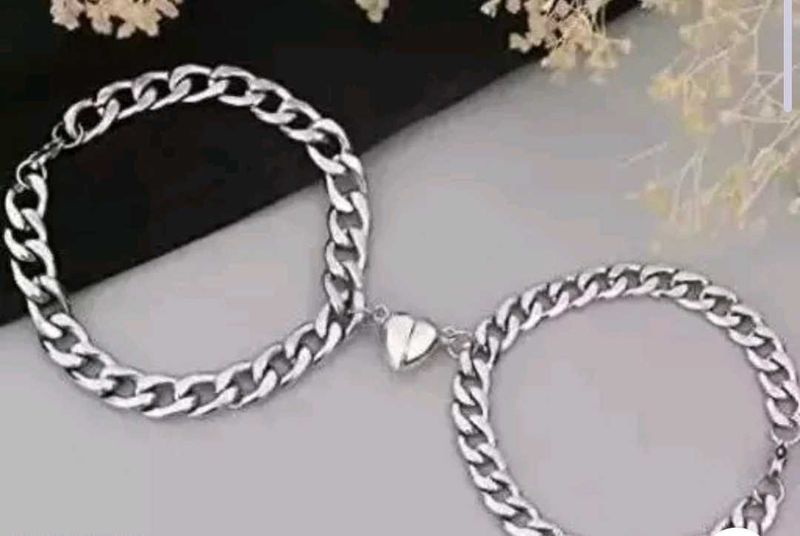 Magnetic Couple Bracelets - Silver Chain