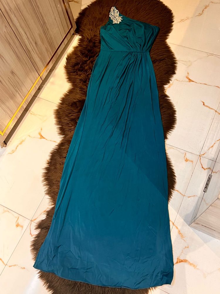 One Shoulder Teal Blue Gown
