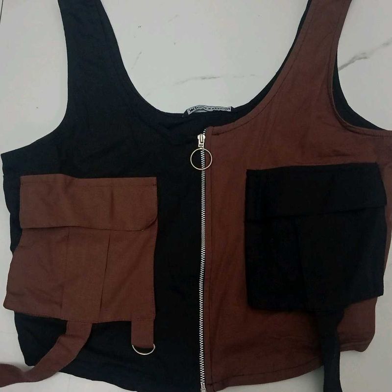 Two-Tone Crop Top with Zipper