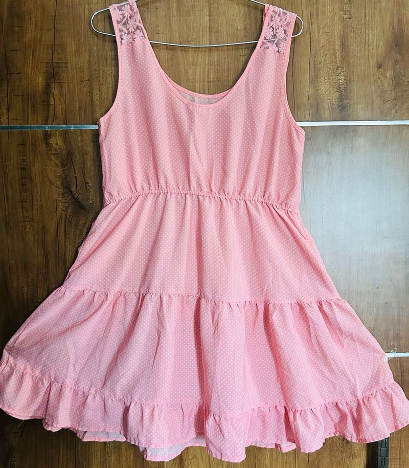 Pink Colour Tiered One Pice