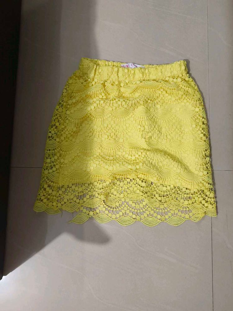 Yellow Lace Mini Skirt