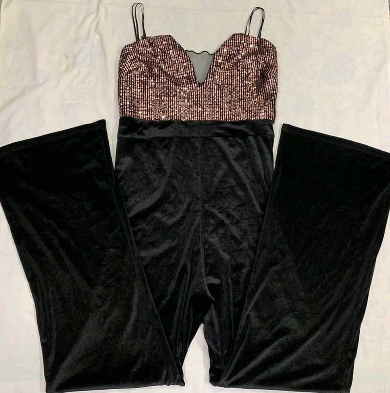 Sequin Top Velvet Jumpsuit