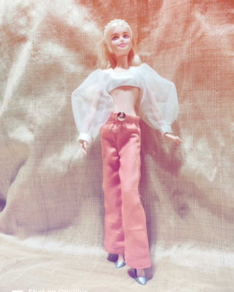 Barbie Doll Dress-White Tshirt With Peach Pants