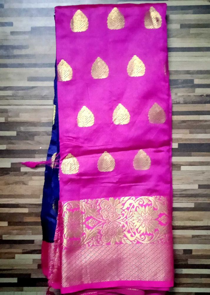 Pink &amp; Blue Banarasi Silk Saree